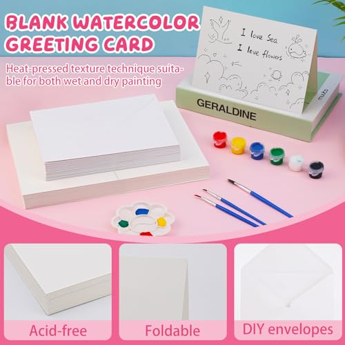 Lunarm Watercolor Cards with Envelopes 4x6in Folded 50 Set, 140lb/300GSM - color: Cards with Envelopes 4 x 6in 50 Set