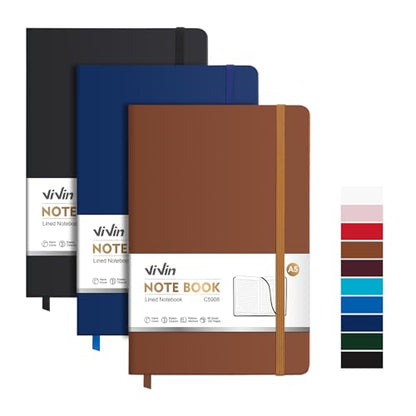 ViVin 3 Pack A5 Hardcover Lined Notebook,192 pg College Ruled 5.5x8.3 - color: Black+navy+brown, size: 3 Pack