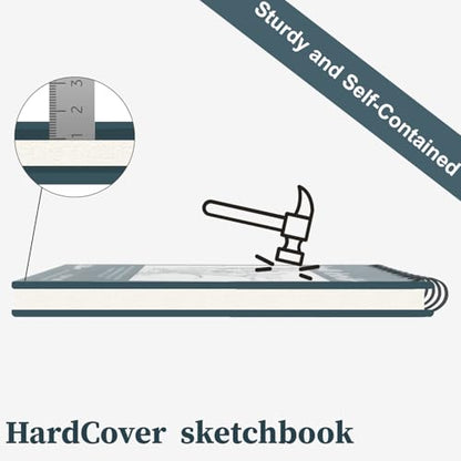 Fuxi Small Sketch Book, Spiral-Bound Sketchbook 5.5 x 8.5 2-Pack 200 Sheets - color: Aegean Blue
