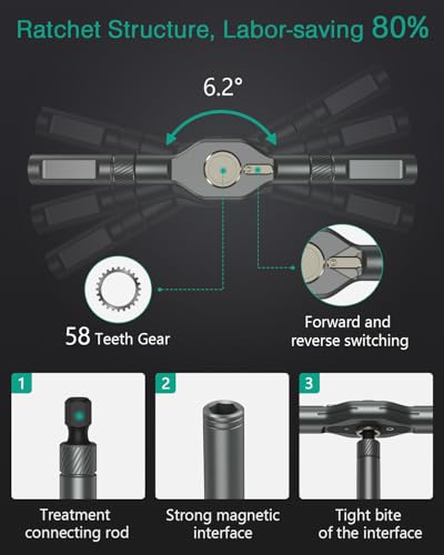 ORIA Ratchet Screwdriver Kit, 58 Teeth, 50N.m/50 KG Torque, Magnetic Design