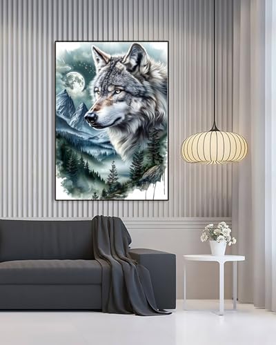 Wolf Diamond Art Kits for Adults, Animal Diamond Art for Beginners 12X16 In - color: Wolf 01