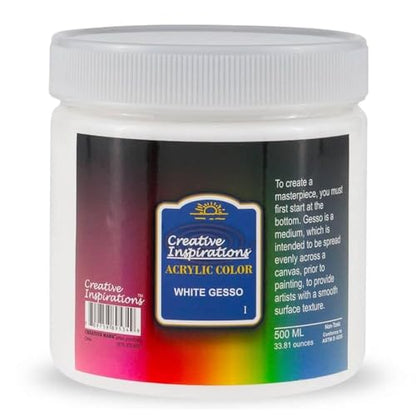 Creative Inspirations Acrylic White Gesso - Exceptional Value Gesso for Paintings, Artwork, Canvases, Students, & More! - 500mL