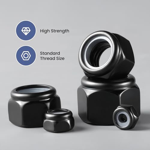 100Pcs M6-1 Lock Nuts, Nylon Insert Locknuts 304 Stainless Steel A2-70 Black Zinc Plated Self-Locking Nuts, Coarse Thread Hex Nylock Nut - size: M6-1