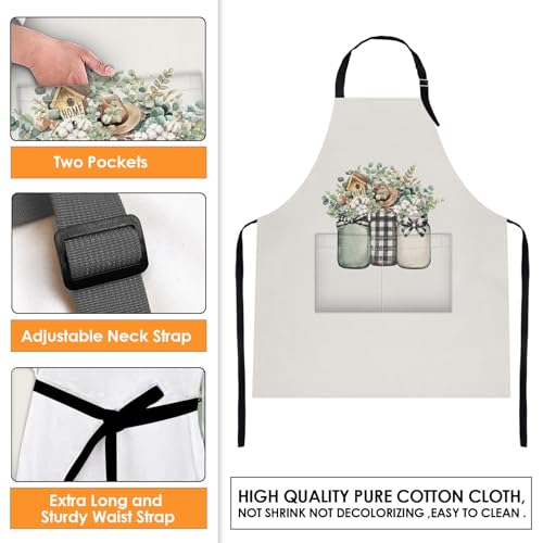 Britimes Apron with Pockets, 32x28 inch, 2 Pack, Sage Green - color: Cream Green