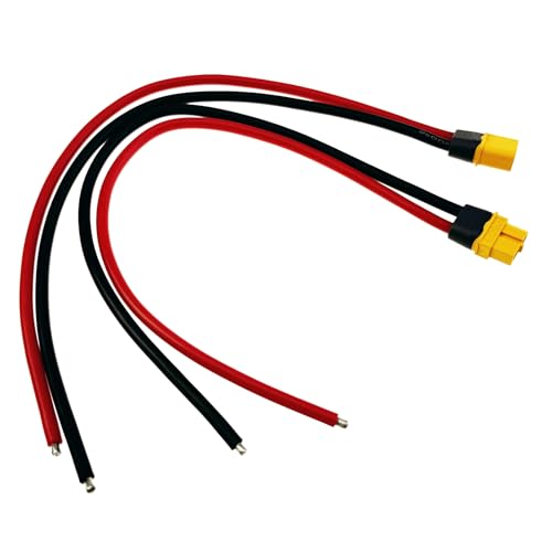 2-Pack XT60H Male & Female Connectors with 12AWG Silicone Wire (11.5in), Tinned Leads for Soldering, RC LiPo Battery Charger & FPV Drone ESC Power Adapter