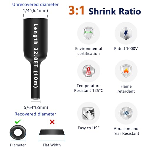 Heat Shrink Tubing 1/4 inch, 3:1 Ratio Wire Heat Shrink Tube Roll, Dual Wall Adhesive-Lined Waterproof Shrink Wrap Tubing, 33FT Transparent Industrial and Marine Grade Heat Shrink Wrap - color: Transparent, size: 1/4" - 33ft
