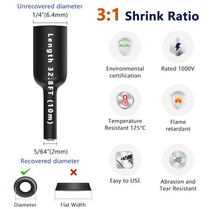 Heat Shrink Tubing 1/4 inch, 3:1 Ratio Wire Heat Shrink Tube Roll, Dual Wall Adhesive-Lined Waterproof Shrink Wrap Tubing, 33FT Transparent Industrial and Marine Grade Heat Shrink Wrap - color: Transparent, size: 1/4" - 33ft