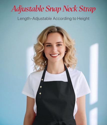 Aprons for Women Men, Water-Resistant Kitchen Aprons for Cooking - color: Black