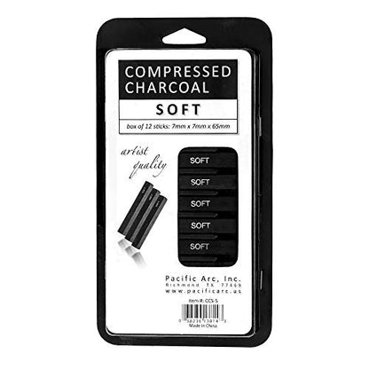 Pacific Arc Compressed Charcoal Sticks Soft 12 Pack for Drawing, Sketching, and Shading - style: Soft | 12 Pack