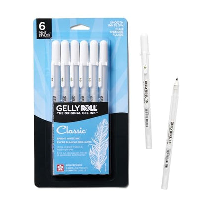 SAKURA 57458 Gelly Roll Classic 10, White Bold Gel Pens, 6 Piece Set - size: 1 Count (Pack of 6), style: Bold Tip