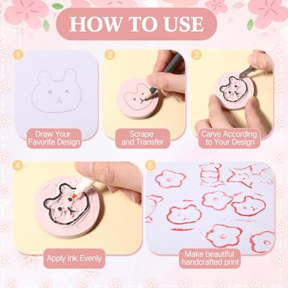 Innconee 18 Pcs Rubber Stamp Carving Blocks Linoleum Blocks, Pink - color: Pink
