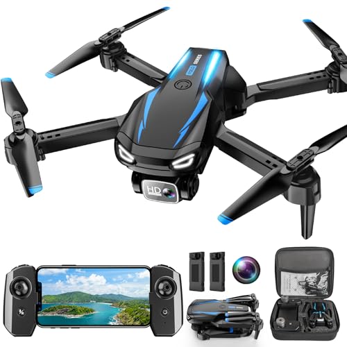 Drone with 1080P Camera, Foldable Remote Control Quadcopter for Adults Beginners, Mini Drone with Stable Hover, Waypoint Fly, 3D Flips, One Key Start, 2 Batteries, Easy to Fly Indoors & Outdoors - color: Black Blue