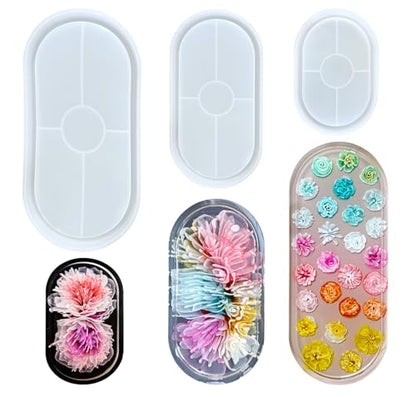 3 Pcs Oval Thickened Silicone Resin Tray Molds for DIY Trinket Storage