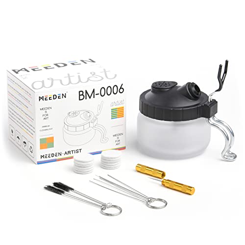 MEEDEN Airbrush Gun Cleaner Kit: Heavy Glass Cleaning Pot with Holder