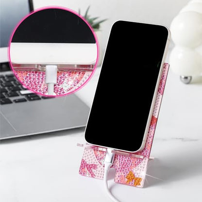 Saillong 6 Pcs Pink Bow Diamond Art Phone Stand, Full Drill DIY Holder - style: Pink Bow