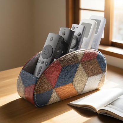 Remote Control Holder with 5 Compartments, PU Leather Remote Holder Compatible with Fire TV Remotes, Media Player Remotes, Heater Controllers, and Air Conditioner Remote Controls(Lattice Pattern) - color: Lattice Pattern