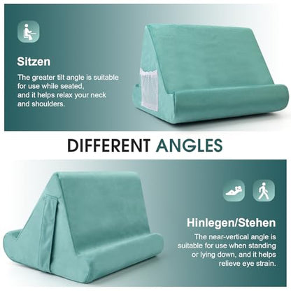 Multi-Angle Tablet Stand with Soft Pad Cushion and Net Pocket - Universal Phone and Pad Holder for Lap, Knee, Sofa and Bed (Light Blue) - color: Light Blue