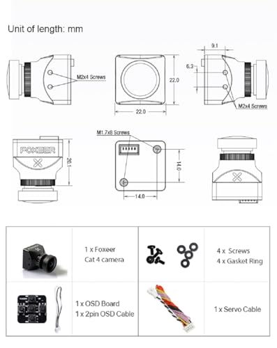 FPV Camera Foxeer Mini Cat 4, 1200TVL Super Starlight Night Vision Camera with 2.1mm Low Light Lens, OSD Menu Remote Control, Global WDR for RC FPV Racing Drone