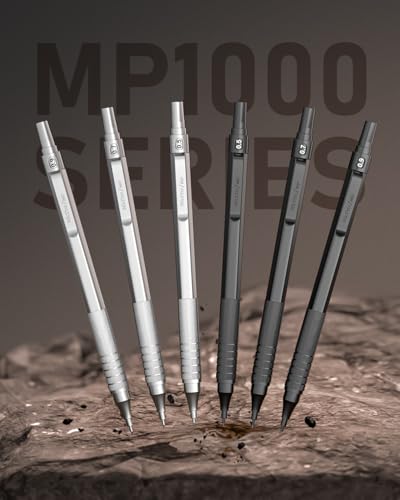 Nicpro 0.5 & 0.7 & 0.9 mm Metal Mechanical Pencil Set with Case-6 Pack - color: Black&Silver, style: Modern