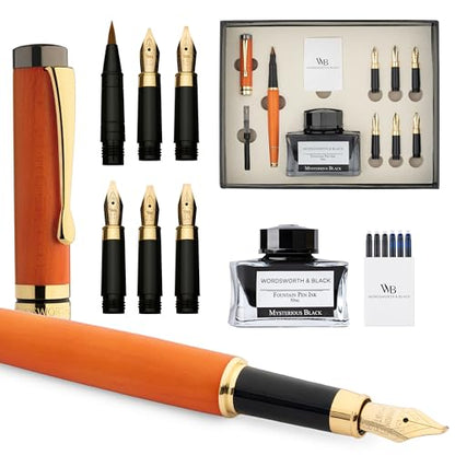 Wordsworth & Black Luxury Bamboo Cherry Calligraphy Pen Set, 6 Nibs - color: Cherry Wood