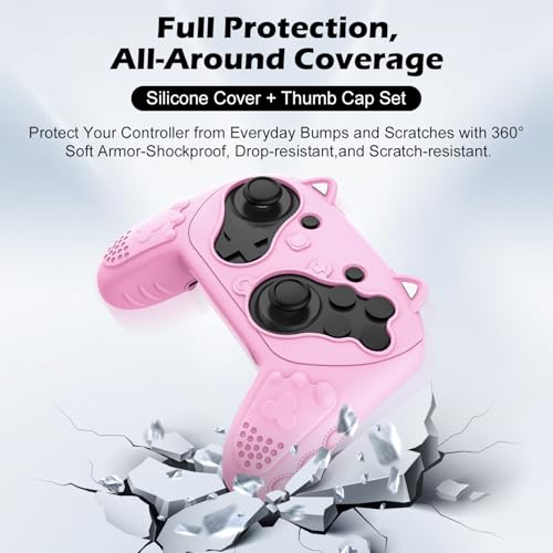 Silicone Controller Case Set Compatible with Nintendo Switch 2 Pro, Gamepad Accessories - Protective Softshell Cover with 6 Thumb Grips, Shock-Resistant & Ergonomic Comfort Grip Design (Pink) - color: Pink