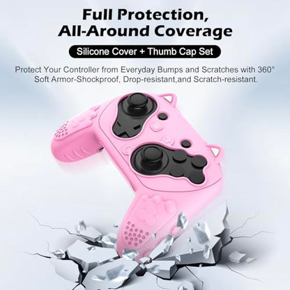 Silicone Controller Case Set Compatible with Nintendo Switch 2 Pro, Gamepad Accessories - Protective Softshell Cover with 6 Thumb Grips, Shock-Resistant & Ergonomic Comfort Grip Design (Pink) - color: Pink