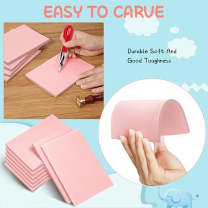 Frienda 40 Pcs Rubber Carving Blocks Linoleum Block 4"x6", Pink - color: Pink