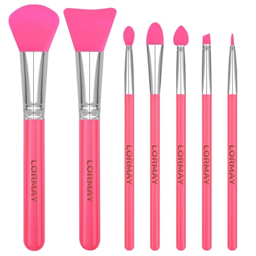 LORMAY 7-Piece Silicone Brush Set for UV Resin Epoxy Crafts and Makeup, Red - color: red
