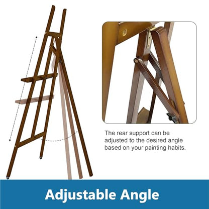 A-Frame Wooden Display Easel, Lyre Beechwood Studio Easel Stand, Brown - color: Brown
