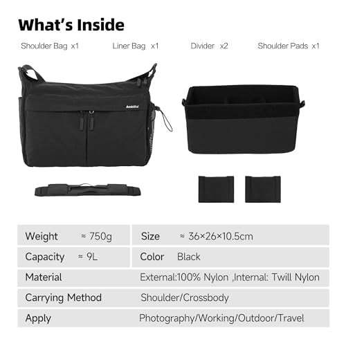 AMBITFUL Camera Messenger Bag for Photographers Shoulder bag,9L Black - color: Black