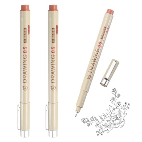MECCANIXITY 05 Fineliner Ink Pens, 3Pcs 0.45mm Brown Micro Pens with Waterproof Archival Ink for Watercolor Sketching Cartoon Technical Drawing - style: 05#