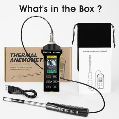 BTMETER Hot Wire Anemometer - CFM/CMM Air Flow Meter Measuring 0.2-67 Mph - color: Yellow