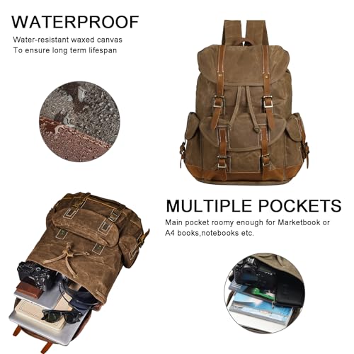 Heavy-Duty Waxed Canvas Rucksack Backpack - color: Brown-coffee, size: 400 x 340 x 190 mm - Standard