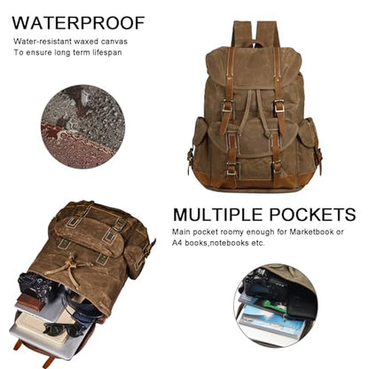 Heavy-Duty Waxed Canvas Rucksack Backpack - color: Brown-coffee, size: 400 x 340 x 190 mm - Standard