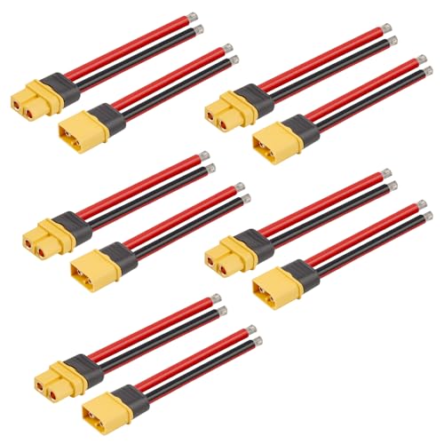 MOOKEERF 5 Pairs XT60 Plug Female and Male Connector with 100mm 12AWG Wire for RC Lipo Battery FPV Racing Drone - color: 12AWG, size: 100MM