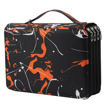 200 Slots Canvas Pencil Case 4-Layer Zipped Holder w/Handle - color: Orange Splash Ink, size: 200