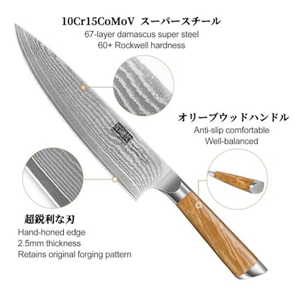 HOSHANHO Damascus Kitchen Knife Set 3PCS, Sharp Chef/Santoku/Fruit Knives - style: 3 Pieces Knife Set