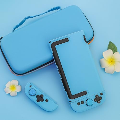 PAWDIARY Blue Switch 2 Carrying Travel Bag Accessories, with Hardshell PC Case Dockable Compatible with Nintendo Switch 2 2025 Console, HD Screen Protector and 2 Thumps Caps - color: Blue