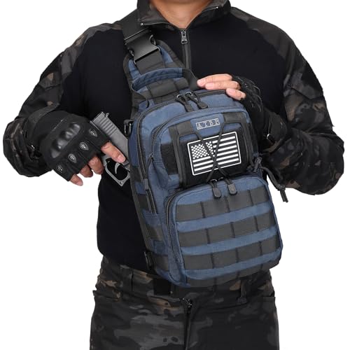 Tactical Sling Backpack Bag Pack for Men Military One Strap Shoulder Backpack Crossbody Bag With Holster 10 Liters - color: Drak Blue