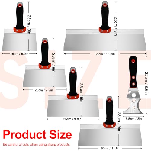 Drywall Taping Knife Set, 6 Pcs 6"8"10"12"14" Taping Knives - color: Black, 6pcs