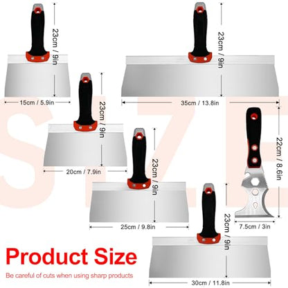 Drywall Taping Knife Set, 6 Pcs 6"8"10"12"14" Taping Knives - color: Black, 6pcs