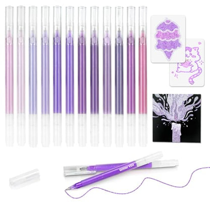 12 Pack Purple Glitter Gel Pens Set High-Capacity - color: purple