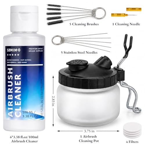 Airbrush Cleaning Kit, 6 Airbrush Cleaners with Glass Cleaning Pot
