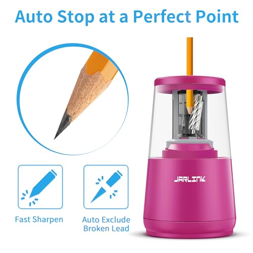 JARLINK Electric Pencil Sharpener, Heavy Duty Helical Blade, Auto Stop - color: Pink