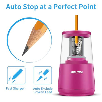 JARLINK Electric Pencil Sharpener, Heavy Duty Helical Blade, Auto Stop - color: Pink