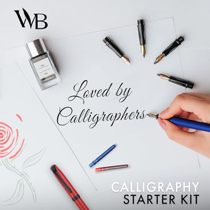 Wordsworth & Black Calligraphy Kit for Beginners, 2 Ink Pens, 5 Nibs, Blue - color: Red and Blue