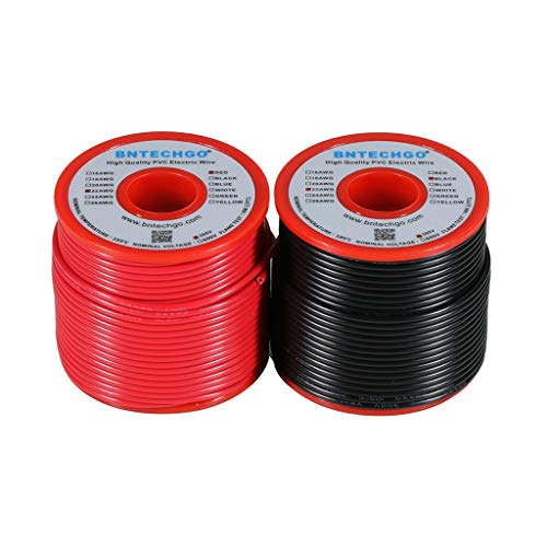 BNTECHGO 22 Gauge PVC Solid Electric Wire Red Black Each 100 ft Hookup Wire - color: Red and Black, size: 22 Gauge 100ft