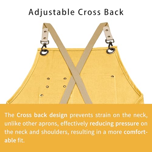 Dulabi Apron, Adjustable Chef Apron for Women and Men with Large Pockets, Cooking Kitchen Apron with Back Straps - color: Buff