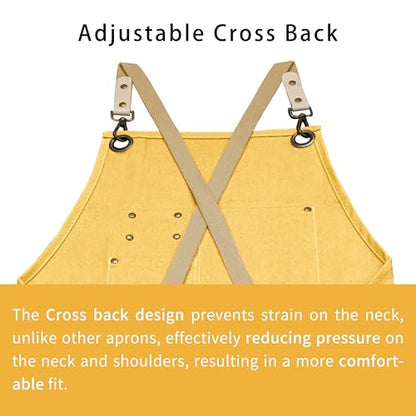 Dulabi Apron, Adjustable Chef Apron for Women and Men with Large Pockets, Cooking Kitchen Apron with Back Straps - color: Buff