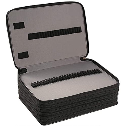250 Slots Pencil Case 5-Layer Zipped Holder w/Handle - color: Black, size: 250
